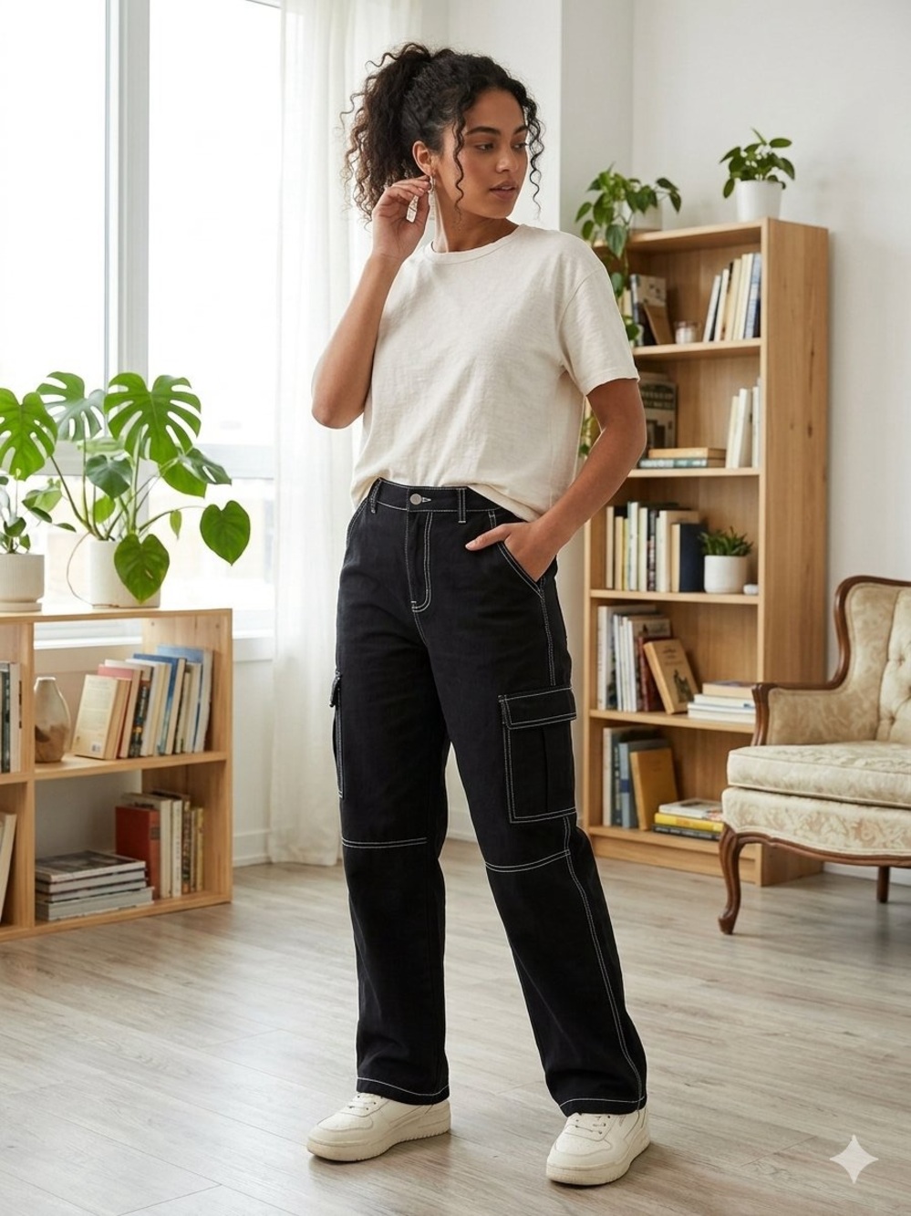 H&M DIVIDED NWOT black cargo pants - size US 12 women’s